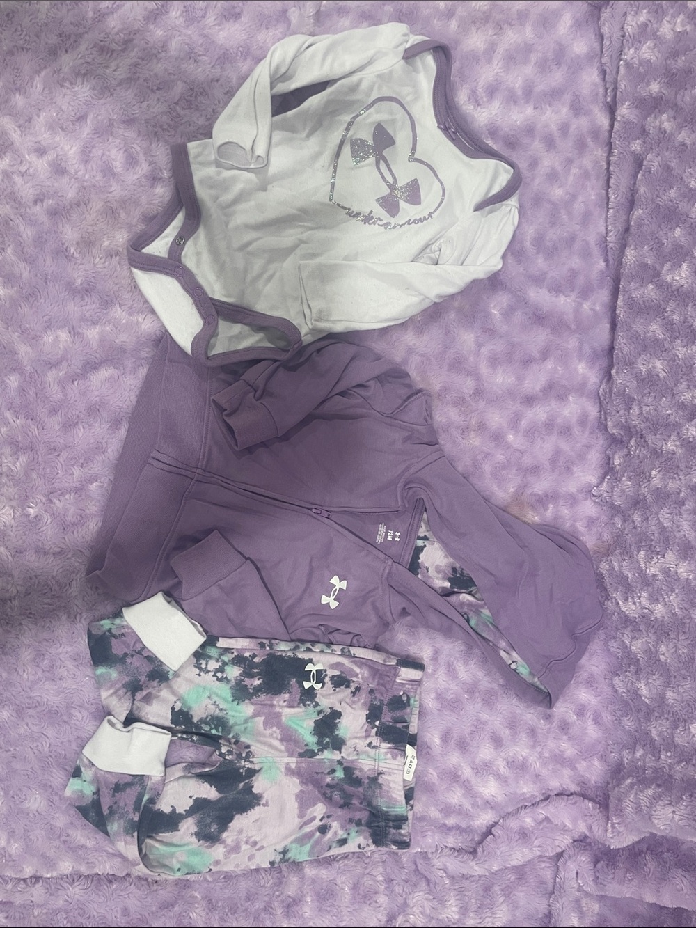 Under Armour Purple Hoodie, Bodysuit & Tie-Dye Joggers Set